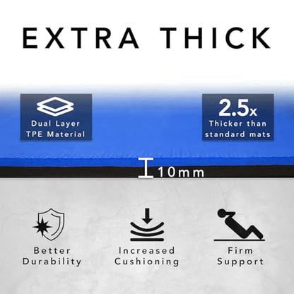Large Exercise Mat – Extra Thick 10mm Workout Mat (72"x32") – Non-Slip TPE Yoga Mat for Women & Men – Pilates, HIIT, Fitness & Home Gym Mat – Includes Free Carry Bag - color: Blue - Printed
