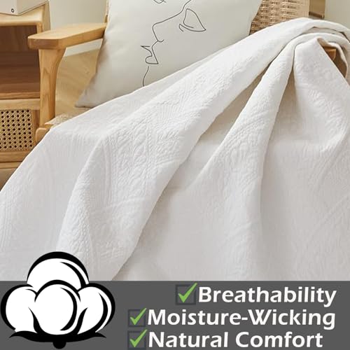 Brandream White Quilt Throw Blanket Cotton Throw Blanket for Bed Couch Day Bed Cover Solid Decorative Blankets 47 X 60 Inch