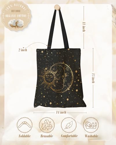 Miss Adola Aesthetic Canvas Tote Bag - Reusable Shoulder Tote Bag for Women Lady Casual Vacation, Shopping, Work, Gym - style: Moon Star
