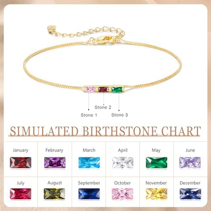 Personalized Birthstone Bracelet for Women – 925 Sterling Silver Adjustable Family Mothers Day Bracelet with Birthstones, Mothers Day, Christmas,Birthday Gift for Mom, Grandma, Wife, Bridesmaid - color: 3 Birthstones