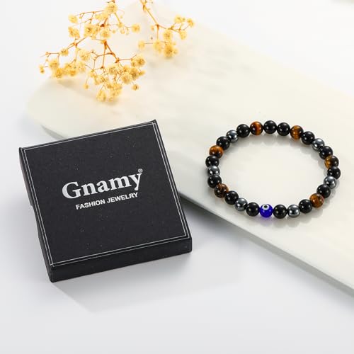 Gnamy Crystal Bracelet Gifts for Men Him- Triple Protection Hematite Black Obsidian Tiger Eye Gemstone Beaded Bracelets Birthday Healing Jewelry Gifts - style: Style 4