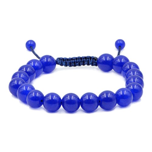 AD Beads Natural 10mm Gemstone Bracelets Healing Power Crystal Macrame Adjustable 7-9 Inch - color: Blue Jade
