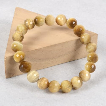 Justinstones Gemstone Crystals Chakra Beads Bracelet Crystal Healing 10mm Round Stretchable Bracelet for Her Gift - color: Faceted Heated Golden Tiger Eye
