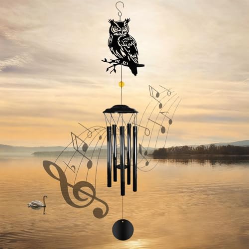 Owl Wind Chimes for Outside - Owls Windchimes Outdoors Metal Sympathy Owl Gifts for Women Mom Grandma Friend, Owls Wind Chime Outdoor Garden Patio Porch Balcony Decor (Black) - color: Owl