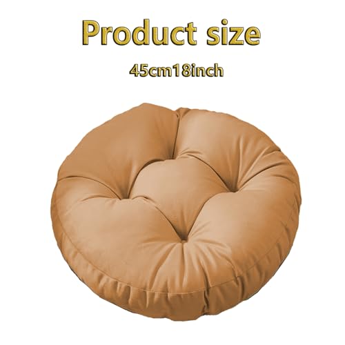 Futon Seat Cushion, Overstuffed Round Tatami Indoor Outdoor Seat Pads Chair Pad, Solid Color Footstool Cushion, not Include Chairs(18inch) (Khaki) - color: Khaki