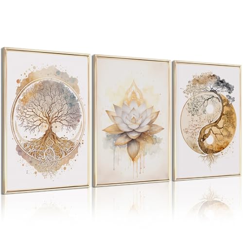 Lhoiplme Tree of Life Wall Art Zen Lotus Canvas Wall Decor Yoga Spiritual Room Art Paintings Yin Yang Abstract Decor Artwork Spa Yoga Tree Pictures for Living Room Bedroom 8x10 Inch Unframed Set of 3 - color: Tree of Life Prints, size: 8x10 Inch Unframed