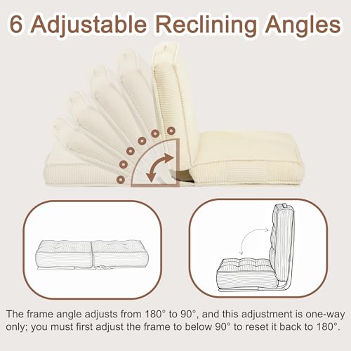 Adjustable Floor Chair with Back Support, 6-Position, Folding Japanese Meditation Tatami Chair, Comfy Gaming Chairs for Adults, Accent Sofa Reading Chairs, Living Room, Bedroom, Beige - color: Beige