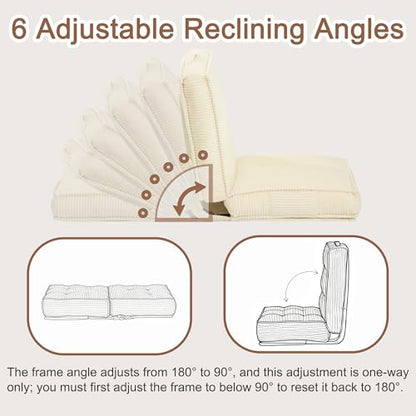Adjustable Floor Chair with Back Support, 6-Position, Folding Japanese Meditation Tatami Chair, Comfy Gaming Chairs for Adults, Accent Sofa Reading Chairs, Living Room, Bedroom, Beige - color: Beige