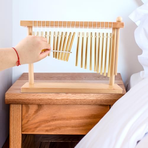 EASTROCK 20 Note Chime Table Wind Chime Bar Percussion Instrument Single Row Chime Hand Chimes Relaxing Meditation Healing Sound Desktop Decoration (Gold) - color: Gold
