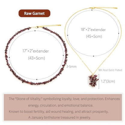 2Pcs Crystal Necklace for Women Handmade Choker Necklaces Pendant Necklace Natural Stone Gemstone Beaded Necklace 18k Gold Plated Adjustable Dainty Necklace for Women - color: Garnet
