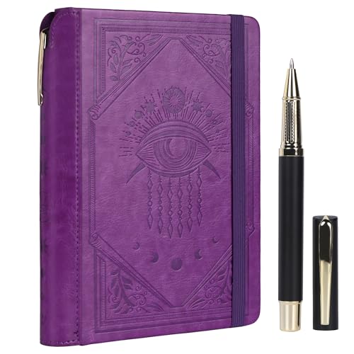 TIEFOSSI Lined Journal Notebook for Women Men, Leather Journal with Pen, A5 Evil Eye Hardcover Notebook for Work, Journaling, Travel & School, 100 GSM Thick Paper, 320 Numbered Pages, 6.2 x 8.3 in - color: Deep purple