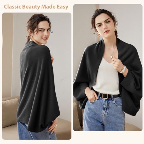 Fuxiqar Wrap Sweater for Women Warm Shawl Blanket Scarf with Sleeves Poncho Pashmina Shall with Two Shawl Clips - color: Red