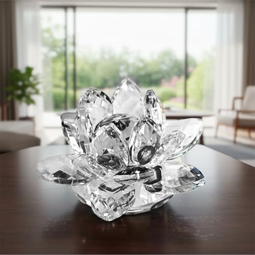 Lotus Flower Figurine,Crystal Lotus Decor Centerpiece,Feng Shui Home Decor for Office Desk Accent in 2.5 Inch - color: Transparent