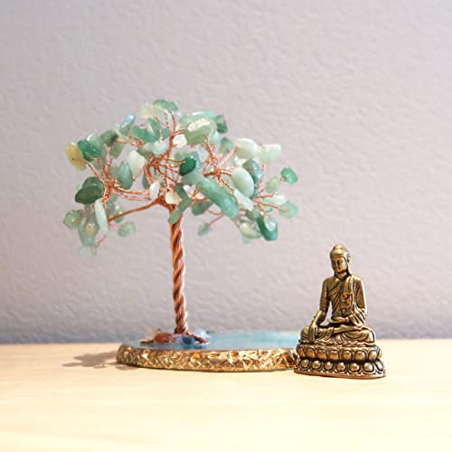 Buddha Statue with Healing Crystal Tree, Tree of Life for Positive Energy. Home Decor Yoga Meditation. Green.(B) - style: B