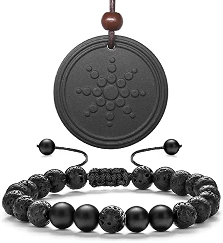 Necklace Pendant & Lava Rock Bracelet, for Women/Men (Set) - color: Lava Rock SET