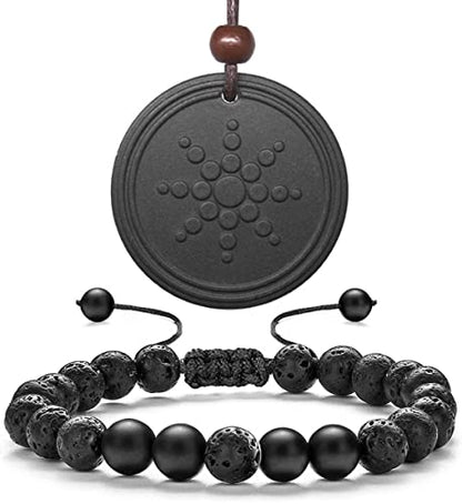 Necklace Pendant & Lava Rock Bracelet, for Women/Men (Set) - color: Lava Rock SET