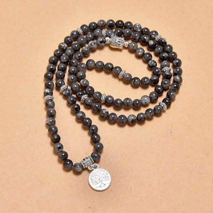 Tree of Life Charm Bracelet or Necklace - 108 Buddha Beads, Handmade Mala Meditation Jewelry, Prayer Beads for Yoga - style: Labradorite