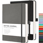 RETTACY Dotted Journal Notebook, 2-Pack, 160 Numbered Pages per Pack, A5 Medium Size (5.7'' x 8.3''), 120 GSM Thick Paper, Leather Hardcover, for Journaling, Planning, Tracking (Black & Gray) - color: Black & Gray, style: Dotted