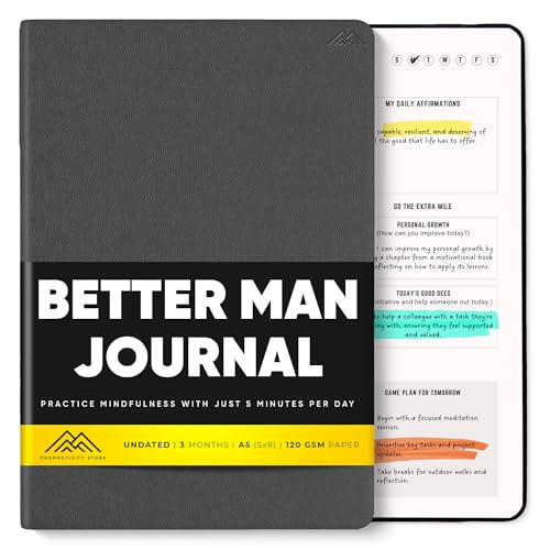 PRODUCTIVITY STORE Better Man Journal - Gratitude Journal – 5 Minute Journal - Reflection Manifestation Journal for Mindfulness & Self Care Journal – Goal/Guided Gratitude Journal for Men