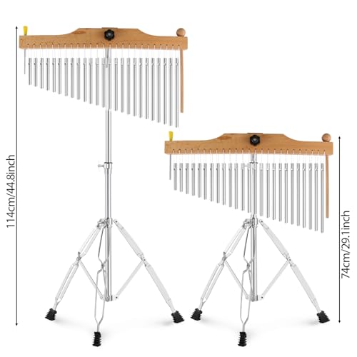 EASTROCK 25 Note Chimes Musical Instruments Percussion Instrument Single-row Chime Bar Chimes Percussion Height-Adjustable Stand Silver - color: 25note Silver