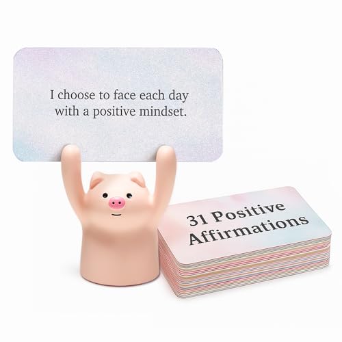 SWITHOM Affirmation Cards with Pink Pig Holder – 31 Positive Daily Messages for Women to Build Confidence & Joy – Cute Aesthetic Desk Accessories, Self-Care Motivational Gift & Inspirational Gifts for Women, Best Friend, Sister