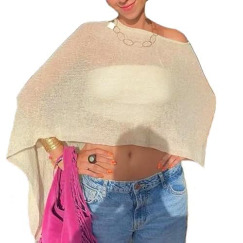 Women Sheer Poncho Top Knit Crochet Lightweight See Through Shawl Summer Shrug Beach Cover Up - color: A1 Light Yellow