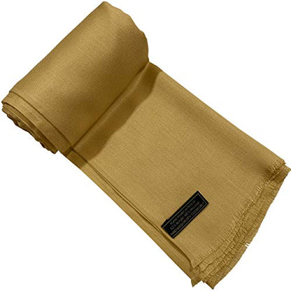 CJ Apparel Solid Color Fringe Design Fringe Shawl Scarf Wrap Stole Throw Head Wrap Pashmina Gift Hand Made in Nepal New - color: Gold Brown Fc1050