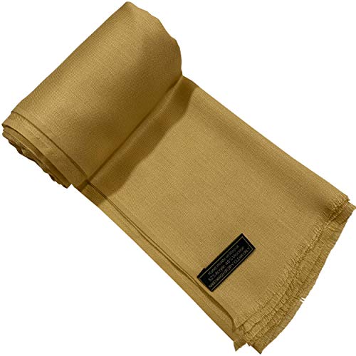 CJ Apparel Solid Color Fringe Design Fringe Shawl Scarf Wrap Stole Throw Head Wrap Pashmina Gift Hand Made in Nepal New - color: Light Brown Fc1068