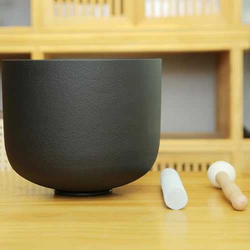 Set of 7 size 6-12 inch Black Chakra Tuned 432hz Quartz Crystal Singing Bowls with Heavy Duty Carrying Cases and Singing Bowl Mallet Suede Strikers BK - color: Set of 7, Black