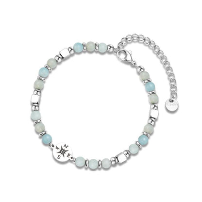 Healing Beads Bracelets for Women Men, Adjustable Natural Stone Beaded Bracelet Stackable Chain Stretch Jewelry Gifts - color: Compass- Light Green