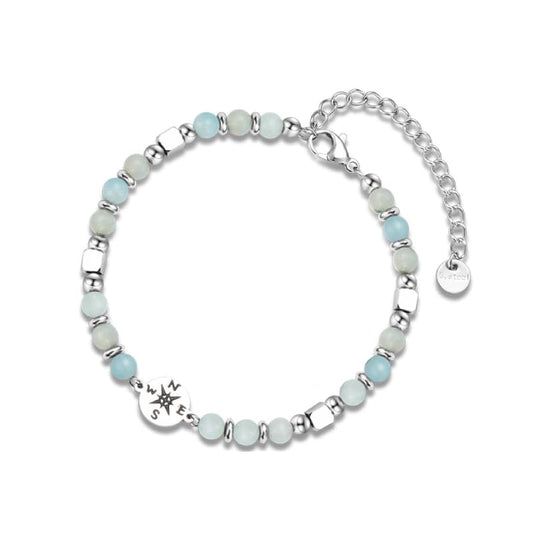 Healing Beads Bracelets for Women Men, Adjustable Natural Stone Beaded Bracelet Stackable Chain Stretch Jewelry Gifts - color: Compass- Light Green