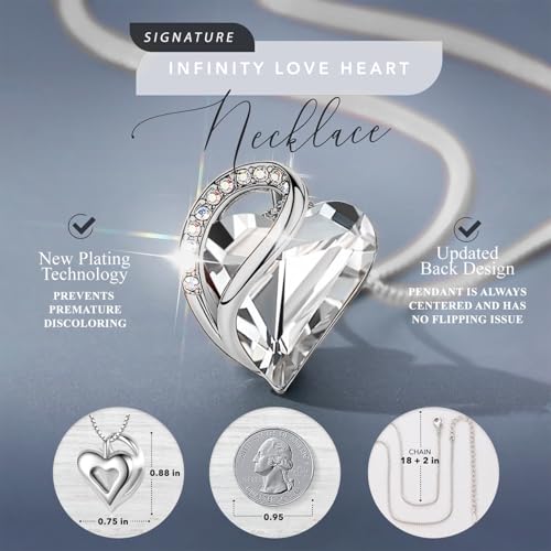 Leafael Gift Necklaces for Women, Infinity Love Birthstone Heart Crystal Pendant, Birthday Anniversary Jewelry for Wife, Mom, and Her, Silver Plated, 18" + 2" Adjustable Chain - color: 04a-April-Crystal Clear