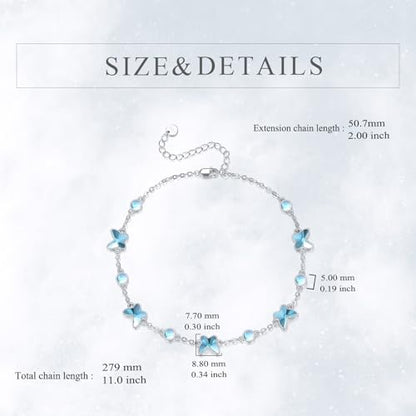 CRMAD 925 Sterling Silver Daisy/Sunflower Moonstone Anklet Daisy Flower Ankle Bracelet for Women Beach Dainty Jewelry - size: 7+2 inch, style: butterfly