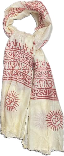Karma Handicrafts Om Meditation Yoga Harye Ram Prayer Scarf Cotton Scarves Nepal - color: Beige