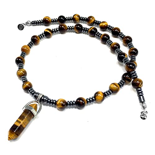 Healing Stress Anxiety Meditation Grounding Energy Gemstone Necklace Series - color: Healing Gemstone Necklace Series-Natural Tiger Eye -8 mm 18 inch- Stone