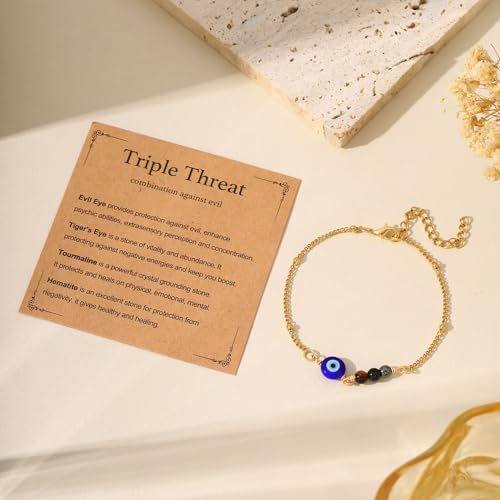 Triple Threat Protection Bracelet for Women,Evil Eye Natural Healing Crystal Beaded Bracelet for Protection - style: Triple Threat Bracelets (Link)