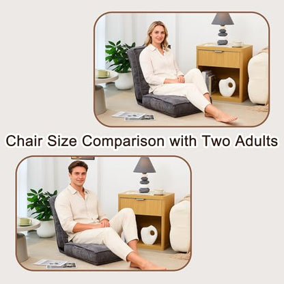 Adjustable Floor Chair with Back Support, 6-Position, Folding Japanese Meditation Tatami Chair, Comfy Gaming Chairs for Adults, Accent Sofa Reading Chairs, Living Room, Bedroom, Dark Grey - color: Dark Grey