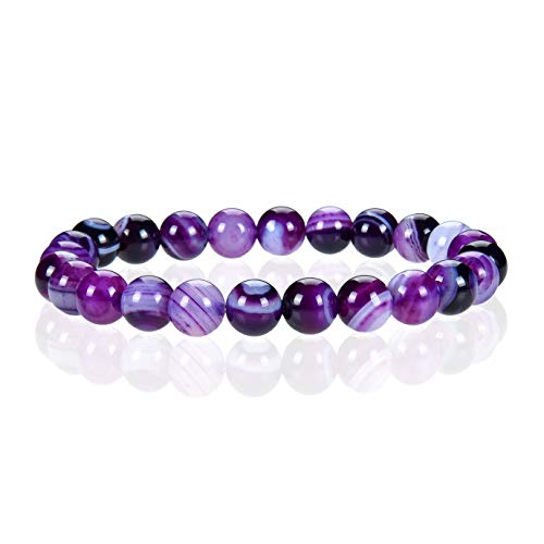 Cherry Tree Collection Gemstone Beaded Stretch Bracelet 8mm Round Beads 7" - color: Lace Agate - Purple