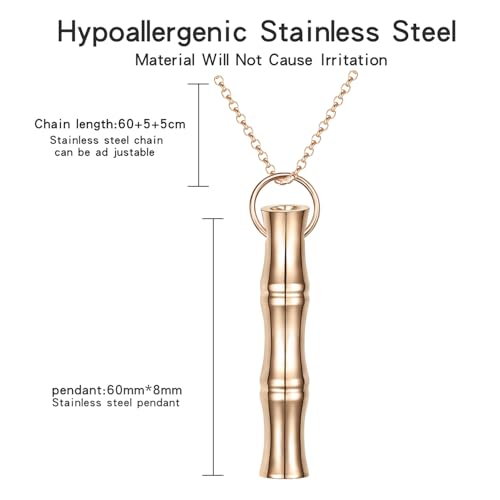 COTATI Anxiety Breathing Necklace Breathe Easy Mindfulness Necklace Stainless Steel Pendant for Women Men Natural Calm & Stress Relief - color: Rose Gold-bamboo