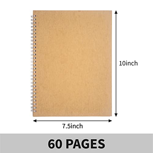 10 inch x 7.5 inch, 100GSM, Blank Spiral Notebook, 1-Pack, Soft Cover, Sketch book, 120 Pages / 60 Sheets, (Brown)