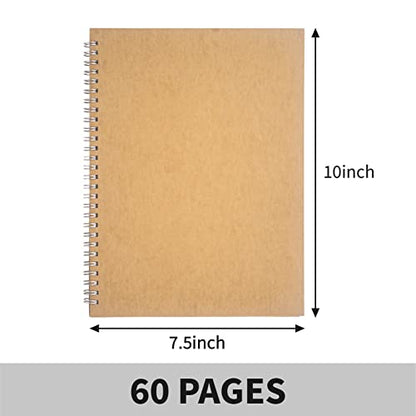 10 inch x 7.5 inch, 100GSM, Blank Spiral Notebook, 1-Pack, Soft Cover, Sketch book, 120 Pages / 60 Sheets, (Brown)