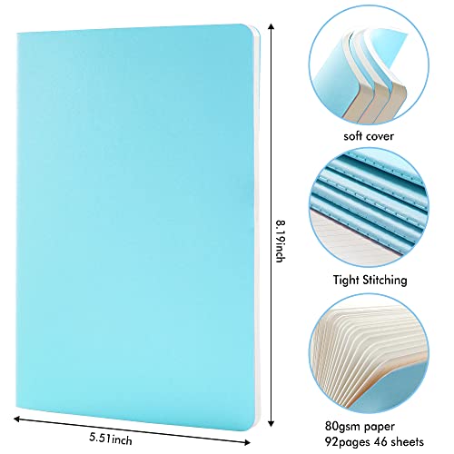 8 Pack Soft Cover Journal Bulk, Feela Notebooks College Ruled for Work, Lined Travel Journal for Women Men, Note Taking Notebook School Supplies Business Writing, 8.2” x 5.5”, A5, Light Blue - color: 8 Light Blue