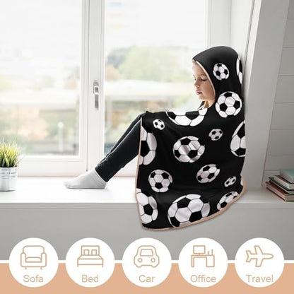 Soccer Balls Football Large Size Comfortable Hooded Blanket, Warm Blanket 40"x50" - color: Soccer Balls Football, size: 40"x50"