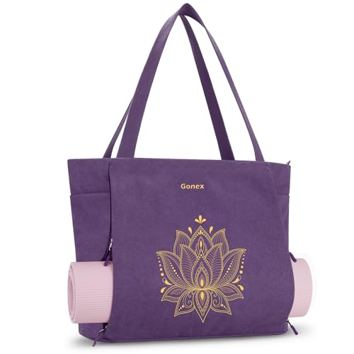 Gonex Yoga Mat Bag, Large Tote Bag with Multi Pockets for Women Men, Canvas Mat Carrier, Full Zipper Easy Access for Pilates Gym Travel - color: Purple, size: XL (19.5*7*17inch)