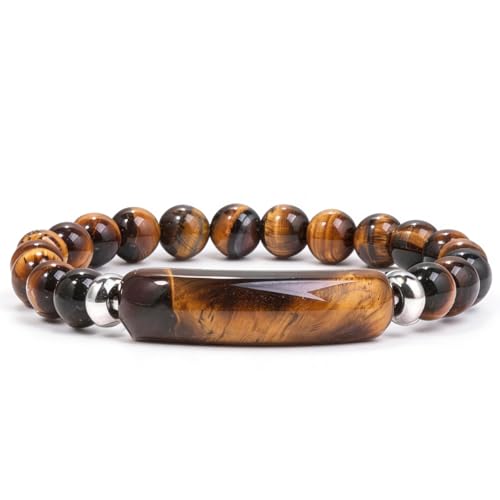 Kim Carrey Italian Tiger's Eye Mens Bracelet Stainless Steel Waterproof, Men's Bracelets Birthday Annivesary Gift for Him