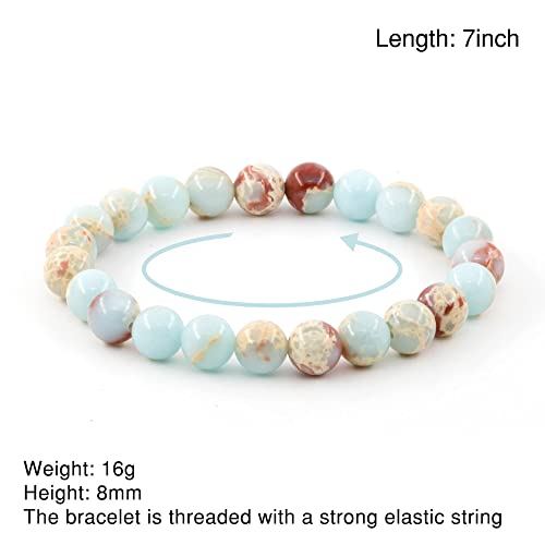 Natural Gemstones Bracelet 8mm Chakra Round Beads Energy Power Crystal Reiki Healing Elastic Stretch 7 Inch for Women Men Unisex - color: Turquoise-B
