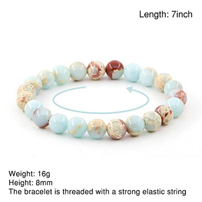 Natural Gemstones Bracelet 8mm Chakra Round Beads Energy Power Crystal Reiki Healing Elastic Stretch 7 Inch for Women Men Unisex - color: Turquoise-B