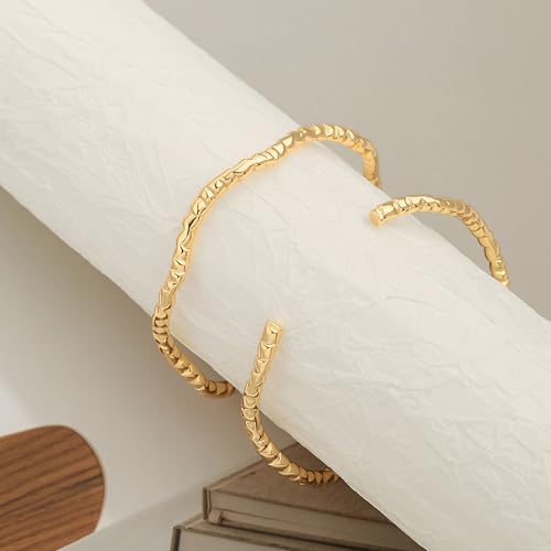 POTESSA 18K Gold Plated Cuff Bracelets Adjustable Dainty Bangle Handemade Jewelry for Women - style: wave