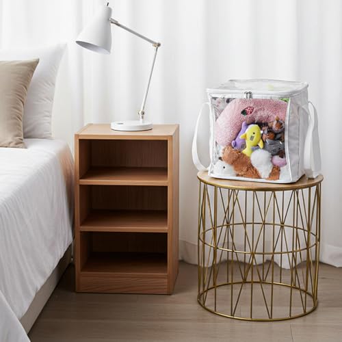 3 Pack Large Storage Bins, Foldable PVC Organizer Box with Transparent Lid & Handles, Multi-Purpose Toy Clothes Books Home Decor Storage (White, 12 Inch)