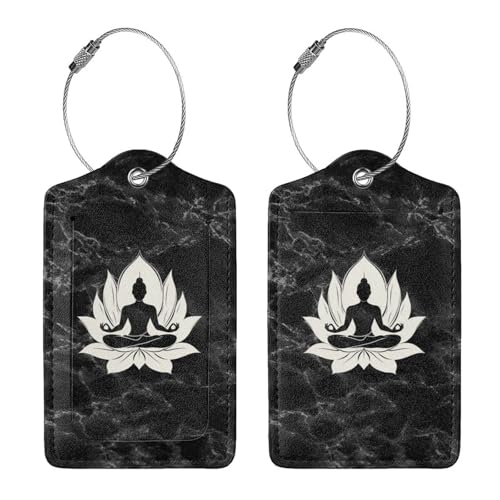 Buddha Meditation Flower Set of 2 Durableleather Luggage Tags Stylish Travel Gear Men Women